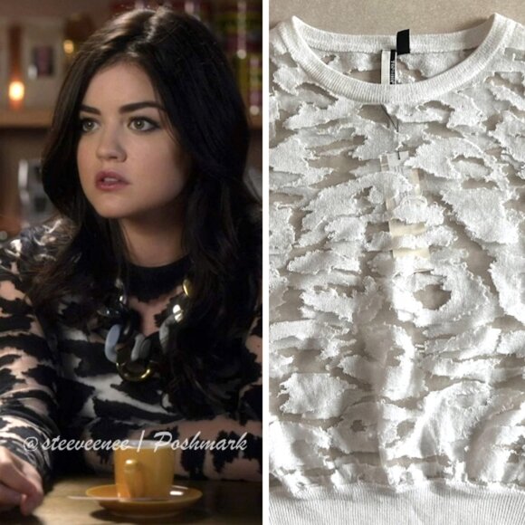 NWT Topshop Knitted Burnout Animal Top in White ALT ASO Aria Montgomery - Picture 1 of 8